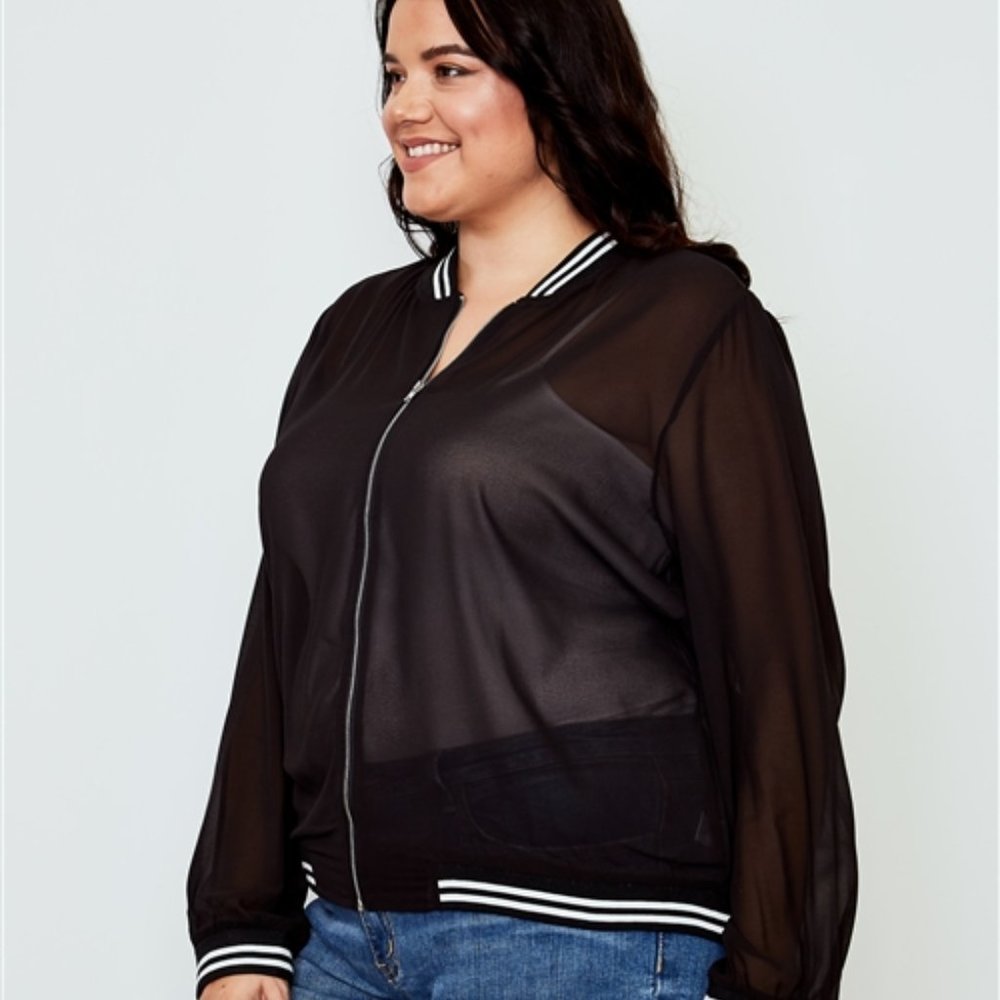 Tyler Black Sheer Contrast Trim Jacket (Plus) - Picture 3 of 5
